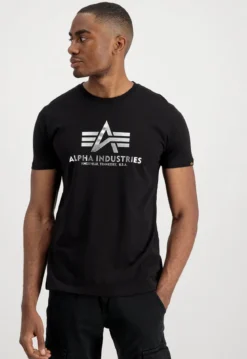 Alpha Industries Basic Foil Print - T-Paita, musta-hopea