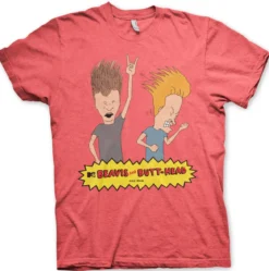 Beavis and Butt-Head Headbanging - t-paita, red heather