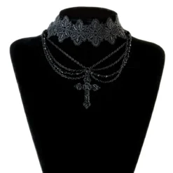 Black Veil Cross Lace - Choker