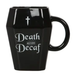 Death Before Decaf Coffin muki