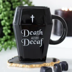Death Before Decaf Coffin muki
