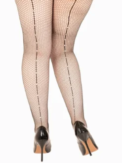Fishnet Seamed Tights With Rhinestones - verkkosukkahousut