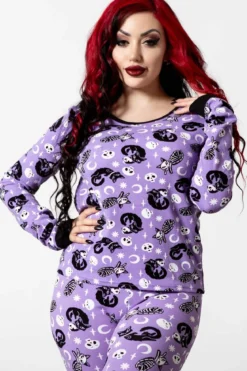 Killstar Purr Off - Pitkähihainen paita, plum