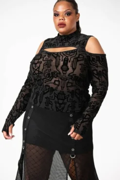 Killstar Tuned Out Mesh Cold Shoulder Pusero