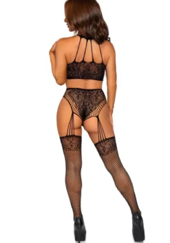 Leg Avenue Crop Top and Crotchless Garter Stockings - Setti