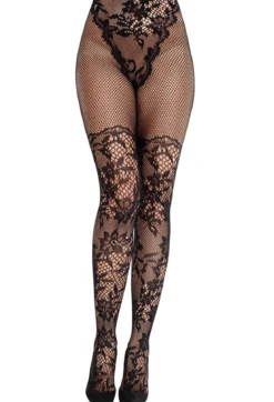Leg AvenueDahlia Lace Tights with Net Thigh Detail - Sukkahousut