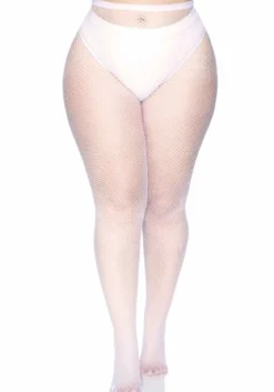 Leg Avenue Fishnet plus - Verkkosukkahousut 44-48, valkoinen