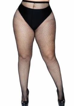 Leg Avenue Fishnet plus - Verkkosukkahousut 44-48, musta