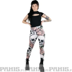 Pahis Skulls & Pink Roses - leggingsit
