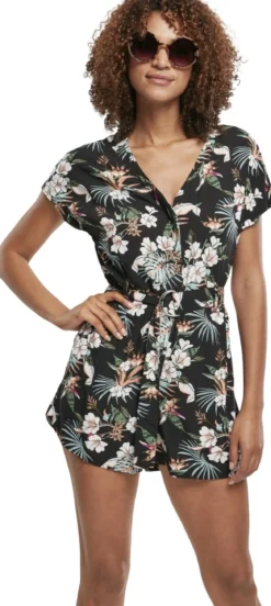 Urban Classics Ladies Short Viscose Belt - Jumpsuit, tropical
